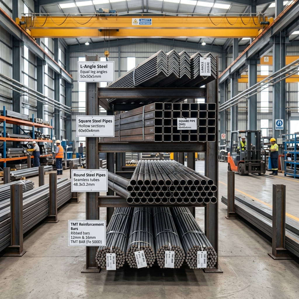 Industrial Steel Products Pipes Angles TMT Bars